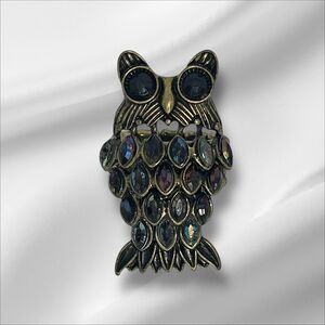 Vintage Owl Stretch Ring Gold Tone Crystal Elegant Animals Fashion Intricate VTG